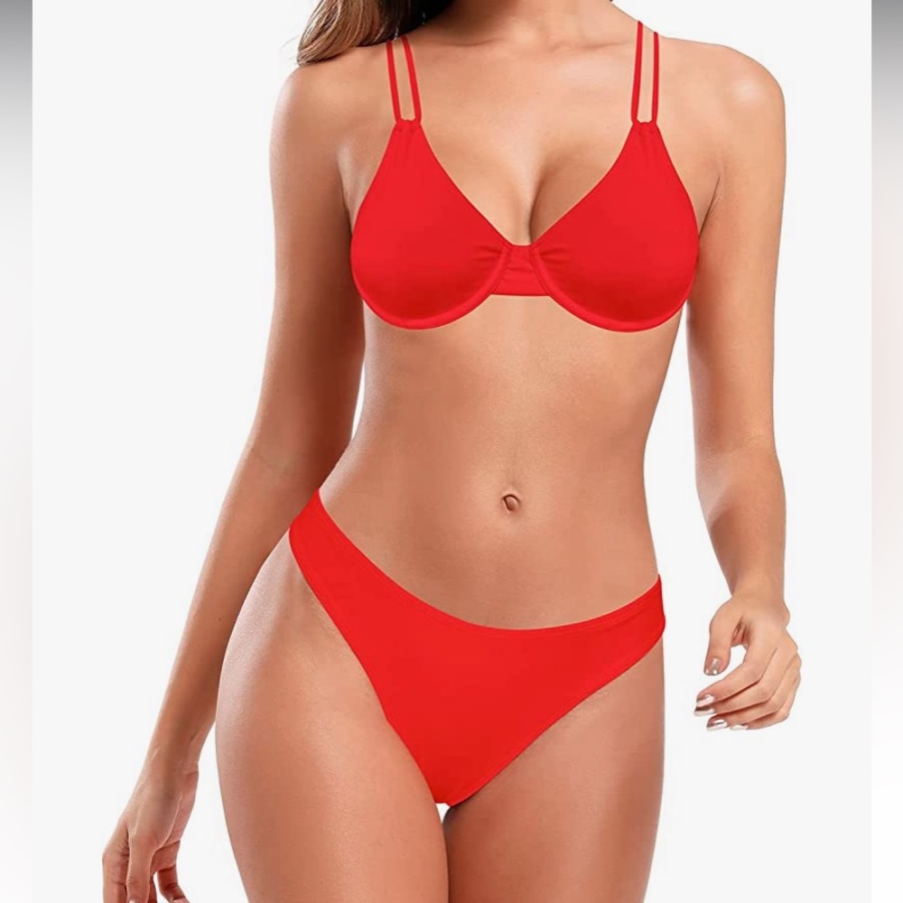 Doble shoulder strap high waist bikini